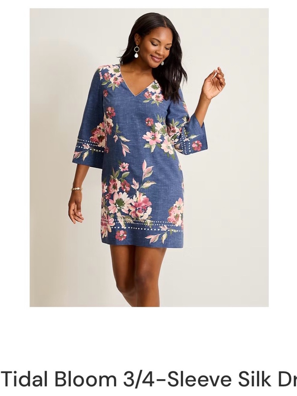Tommy Bahama Blue Silk Dress with Pink Floral Print
